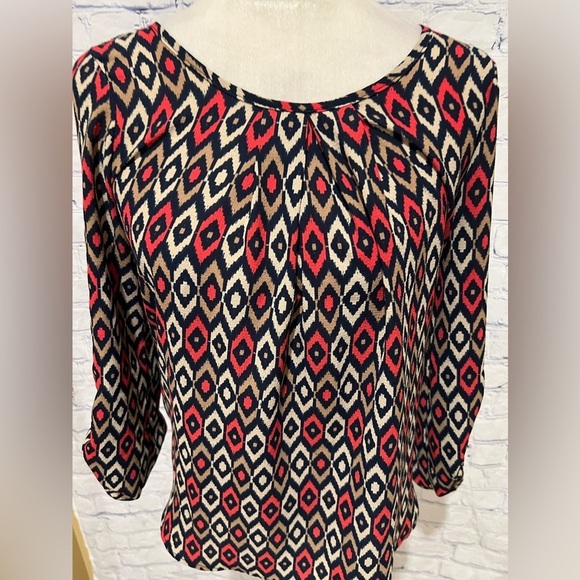 Paper Moon By Stitch Fix abstract, print roll tab sleeve blouse XS - Picture 2 of 7